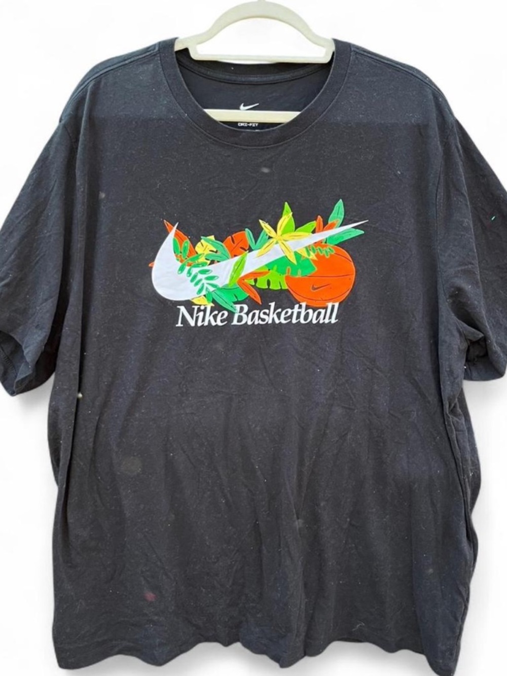 Y2K Colorful Nike Black Tee with Tropical Basketball Graphic Men’s 2XL